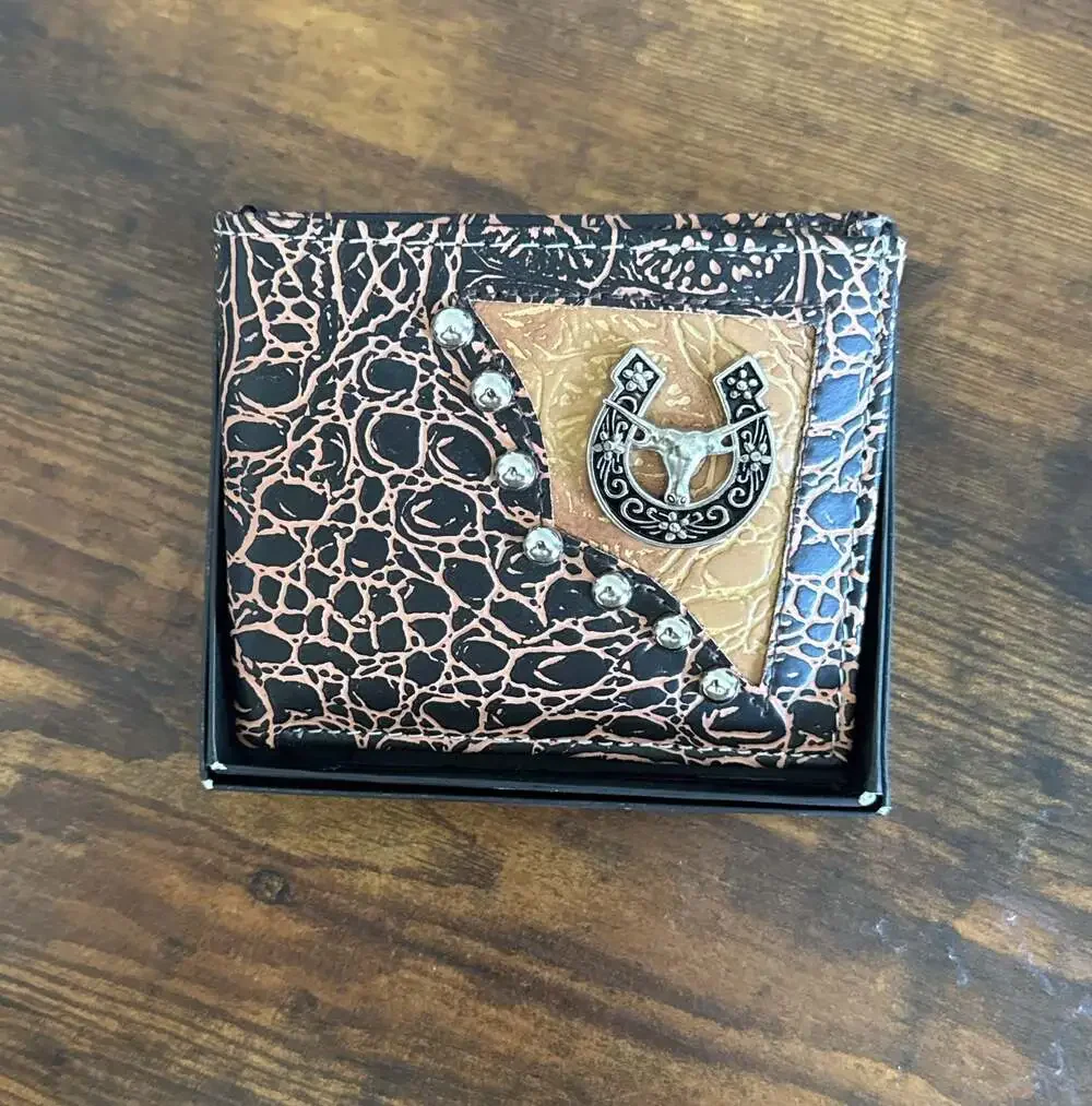 Tems Collection Men's Western Bifold Wallet with Longhorn Concho Silver Accent